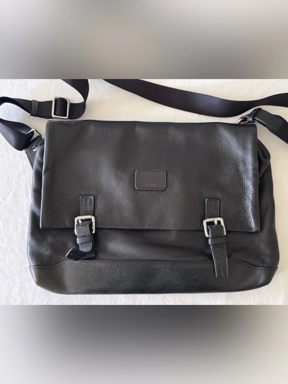 Vintage TUMI Black Pebbled Leather Messenger Shoulder Bag
